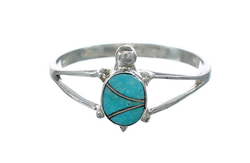 Authentic Sterling Silver Turtle Turquoise Ring Size 8-3/4 JX129646